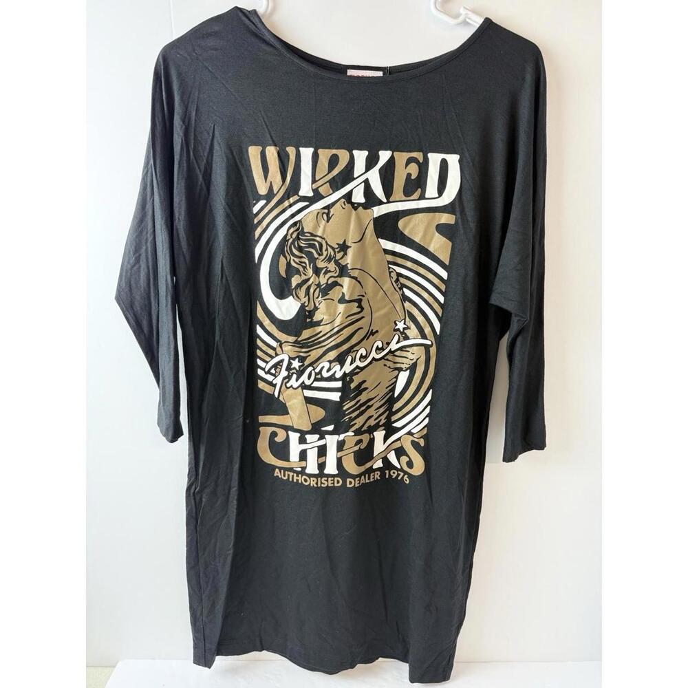 Fiorucci Vintage Look Black Wicked Chicks  T-Shirt Dress Sz EU 40‎ M